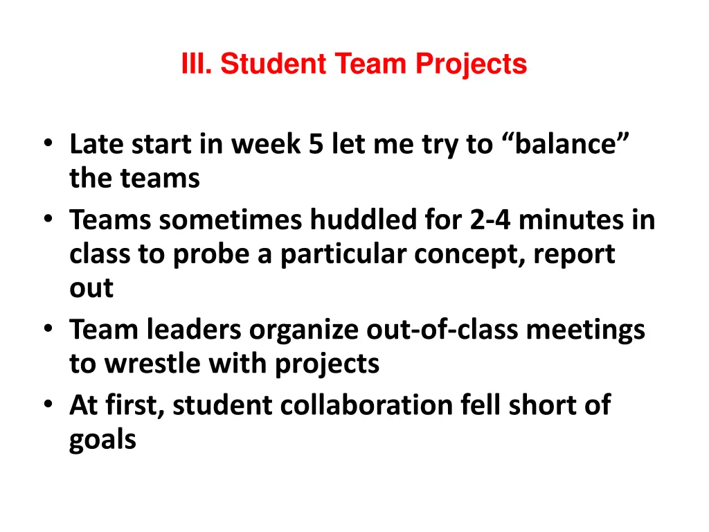 iii student team projects