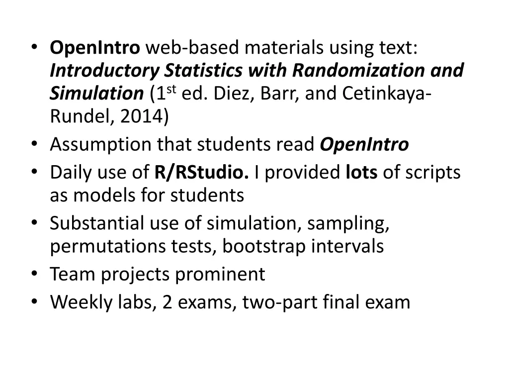 openintro web based materials using text