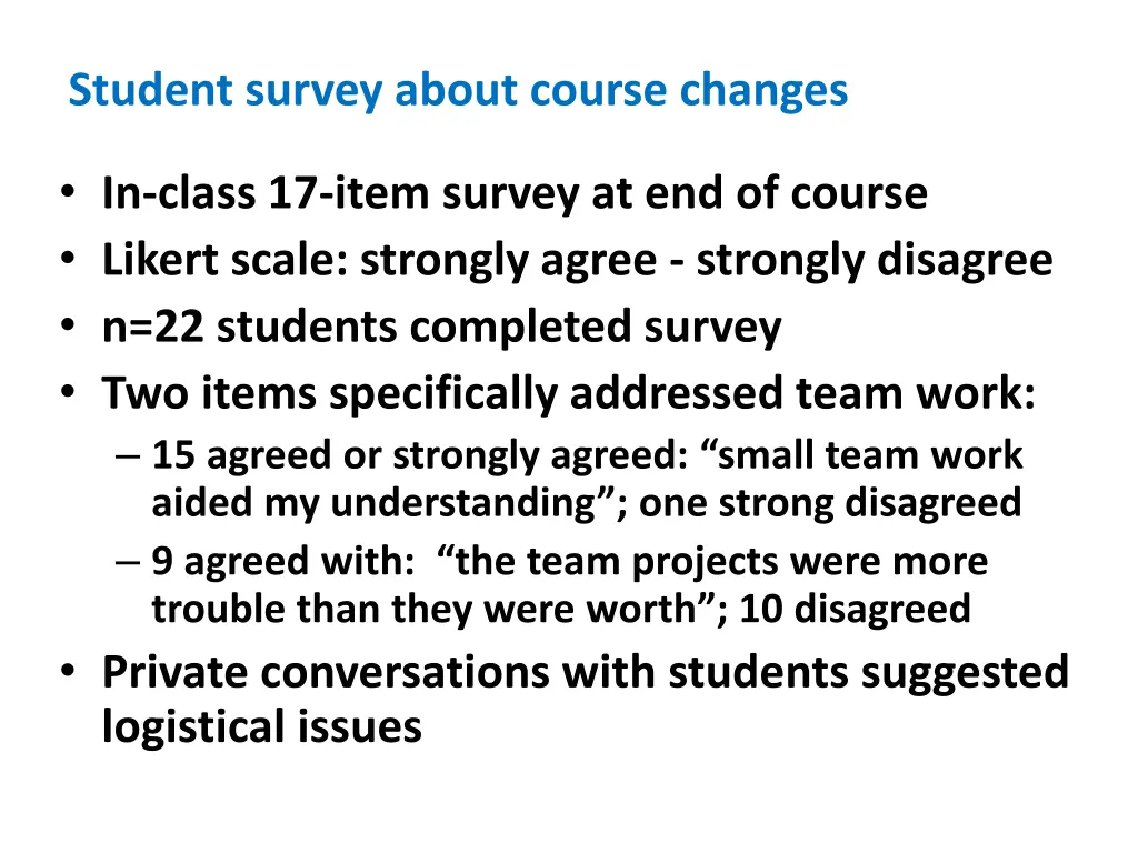 student survey about course changes