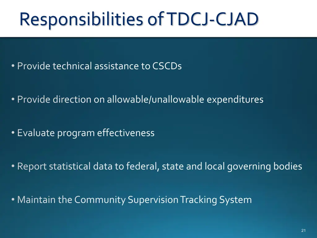 responsibilities of tdcj cjad 1