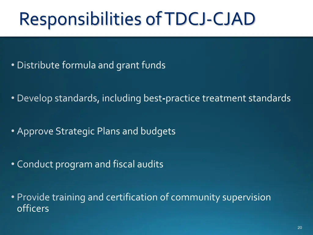 responsibilities of tdcj cjad