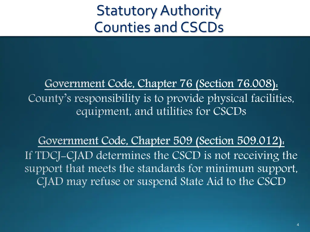 statutory authority counties and cscds