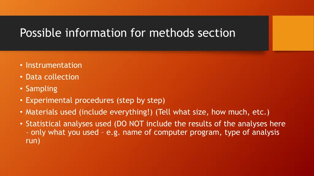 possible information for methods section