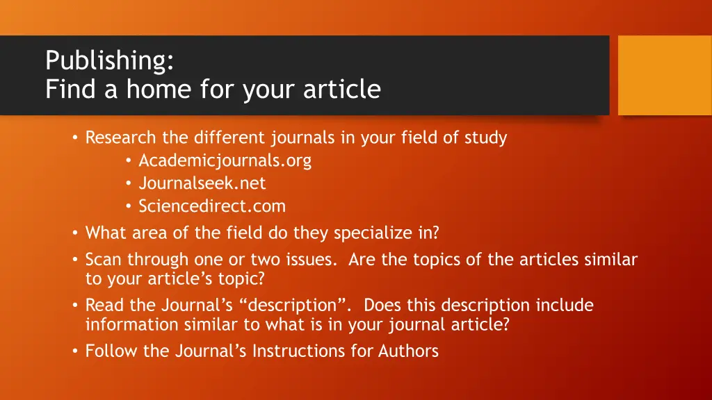publishing find a home for your article