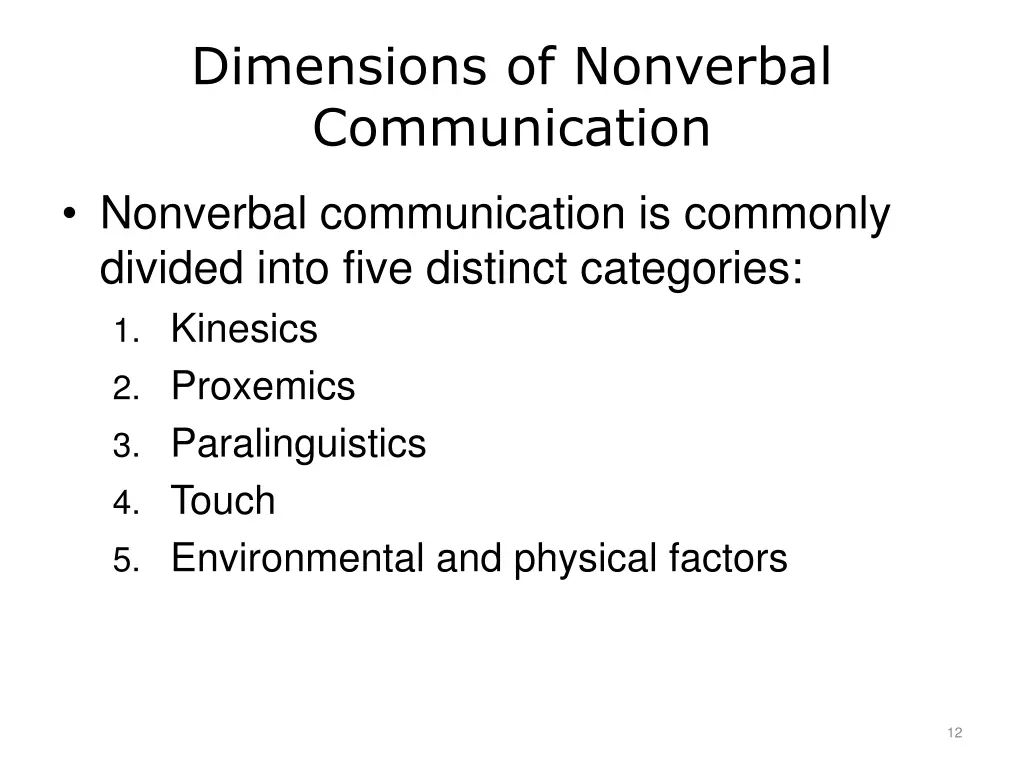 dimensions of nonverbal communication