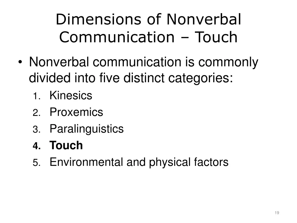 dimensions of nonverbal communication touch