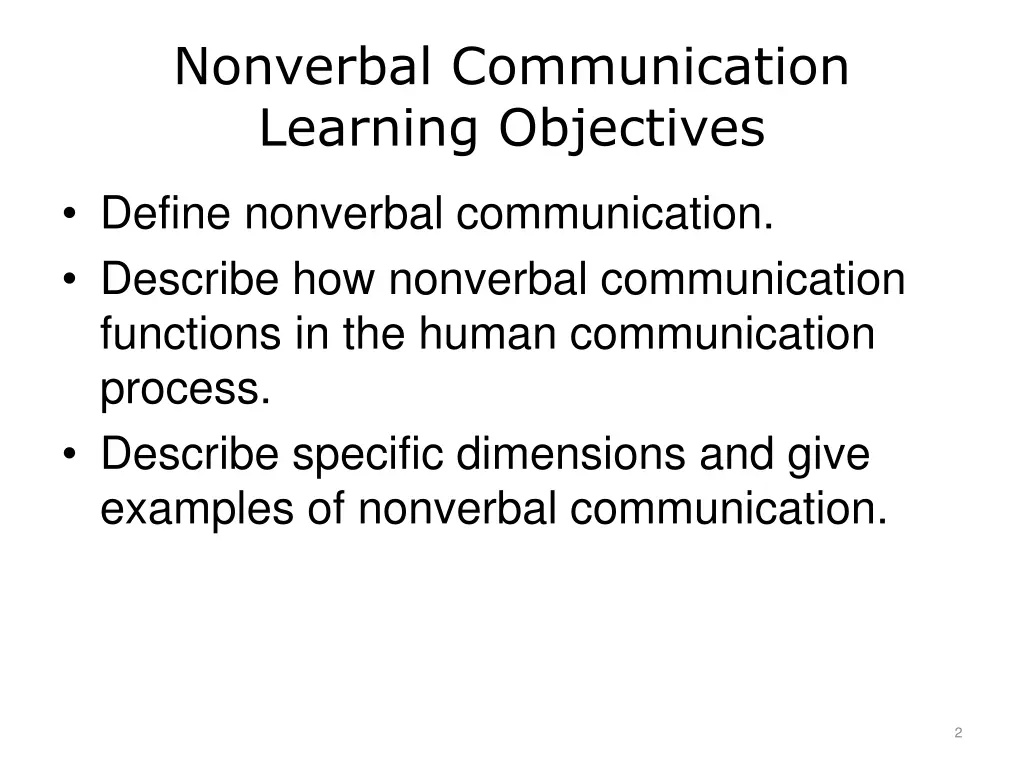 nonverbal communication learning objectives