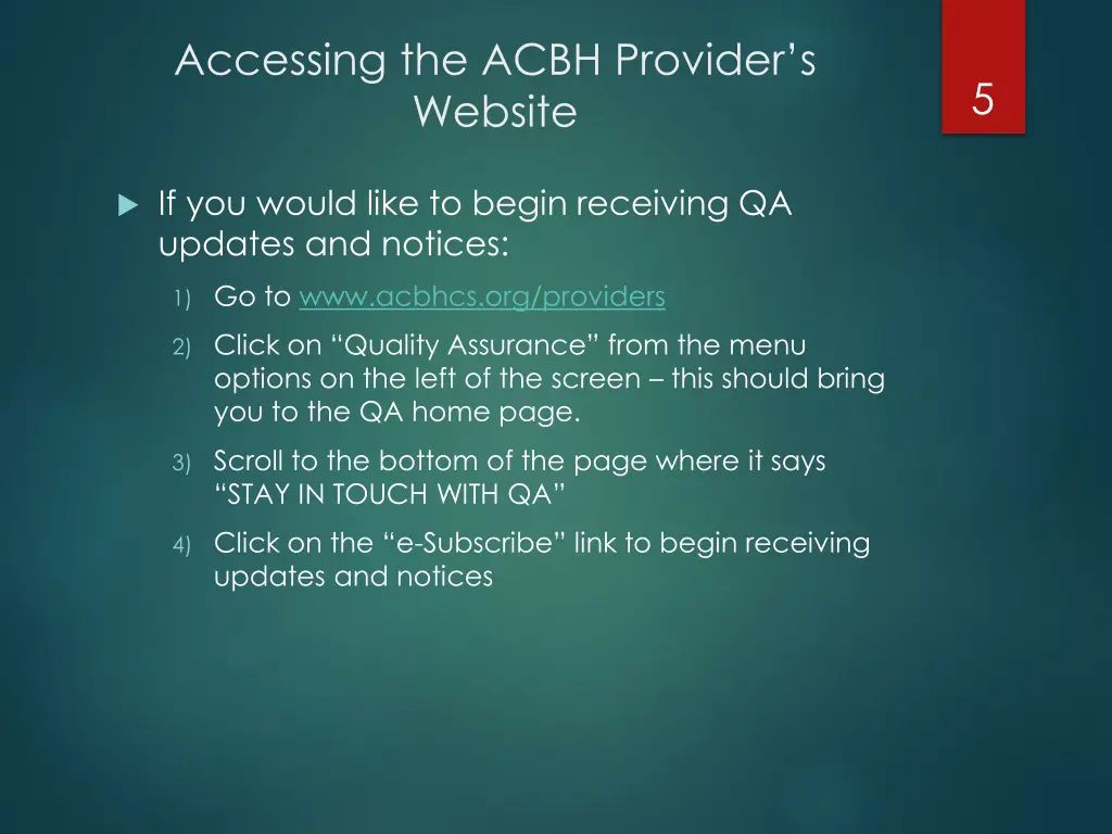 accessing the acbh provider s website