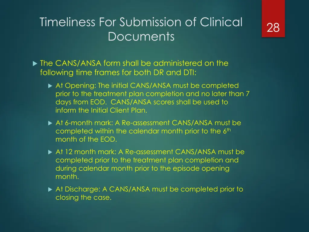 timeliness for submission of clinical documents 1