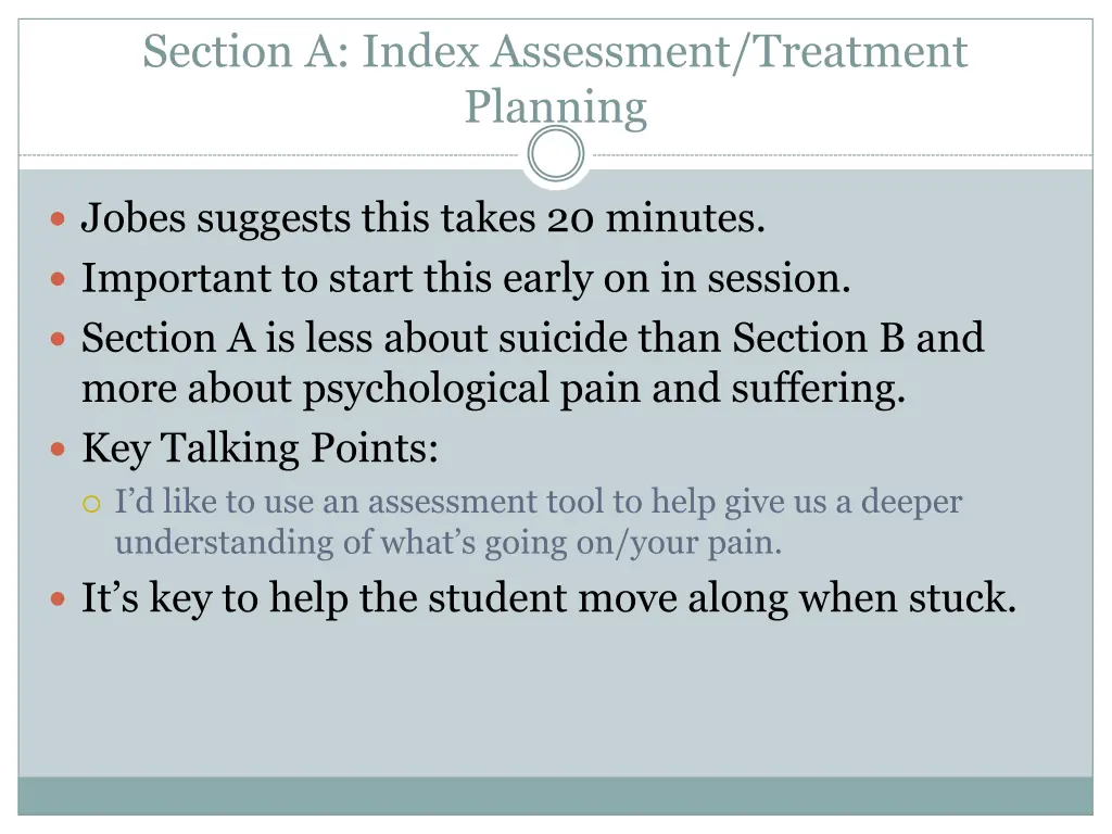 section a index assessment treatment planning
