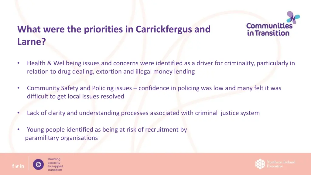 what were the priorities in carrickfergus