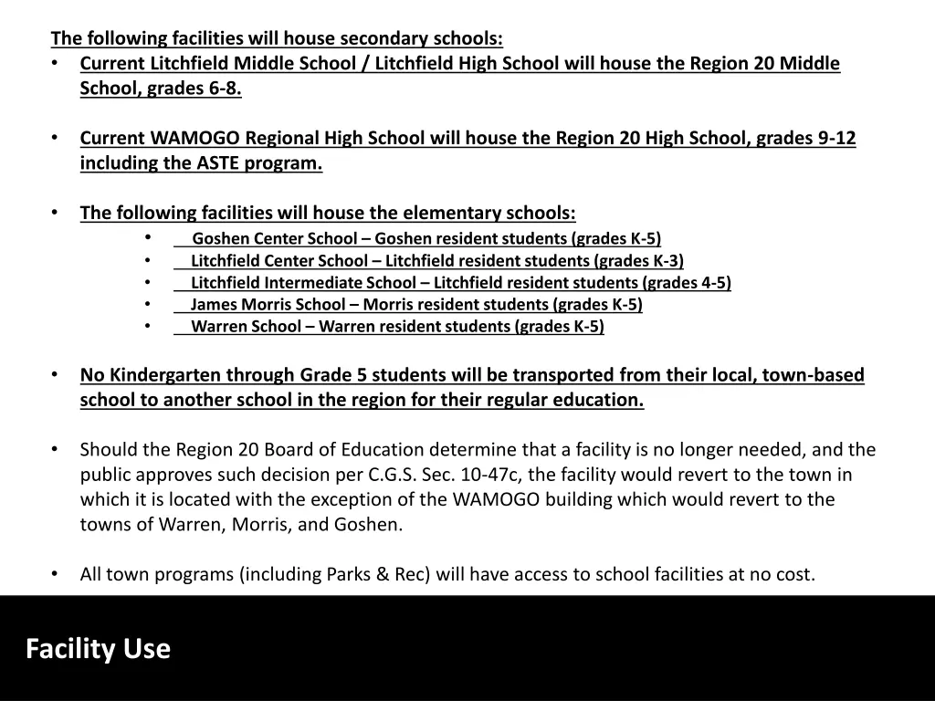 the following facilities will house secondary