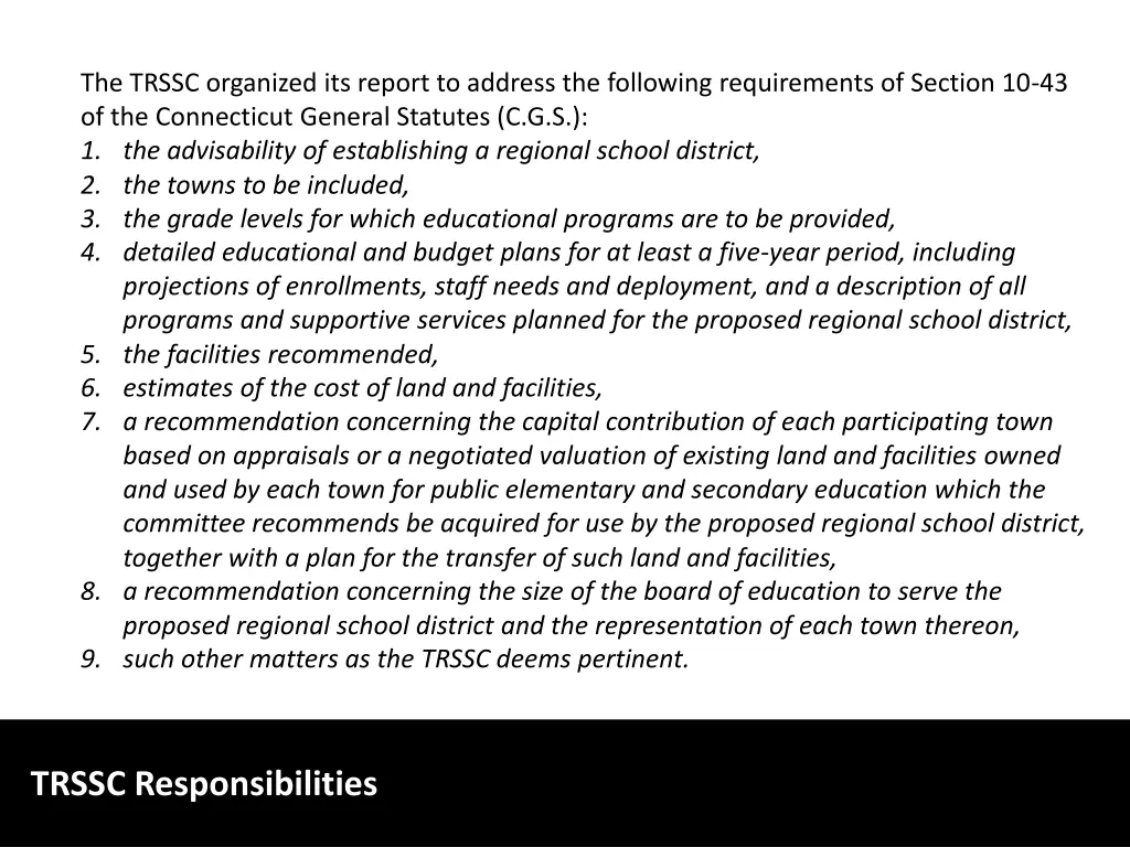 the trssc organized its report to address