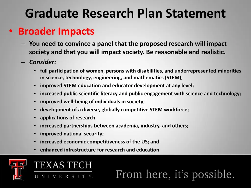 graduate research plan statement broader impacts