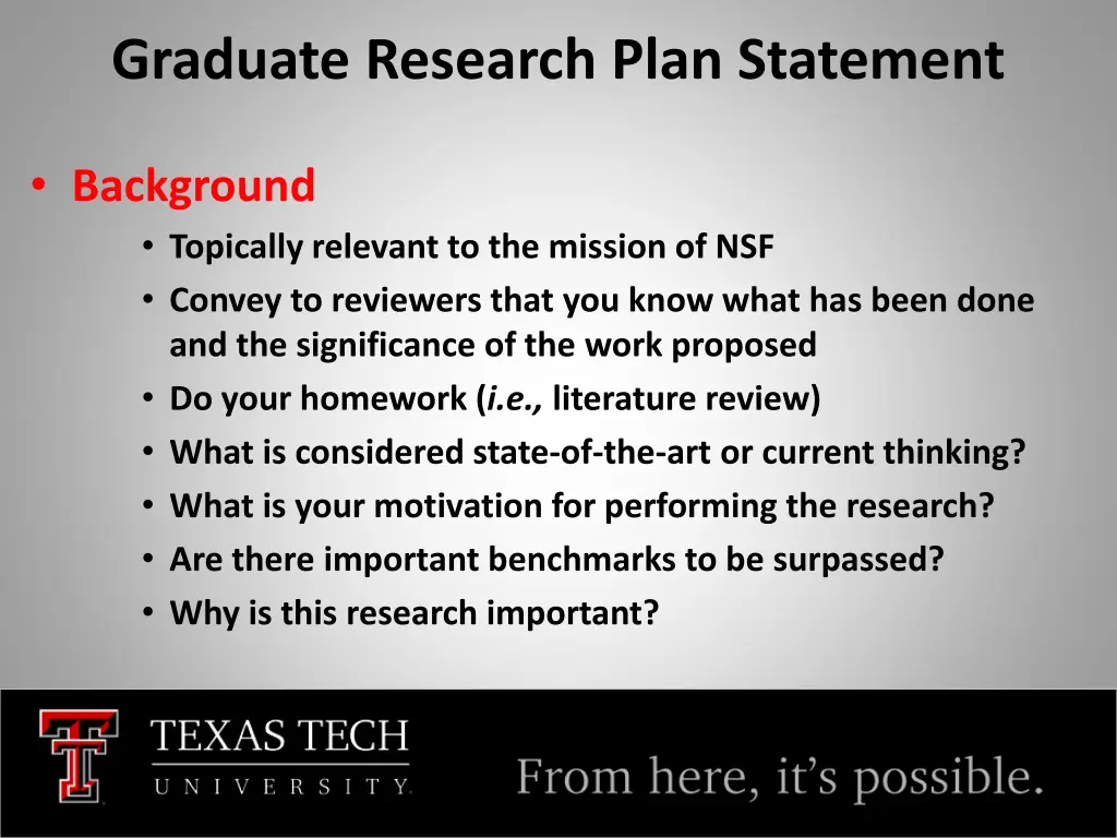 graduate research plan statement