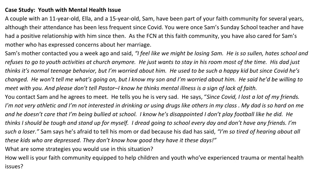 case study youth with mental health issue