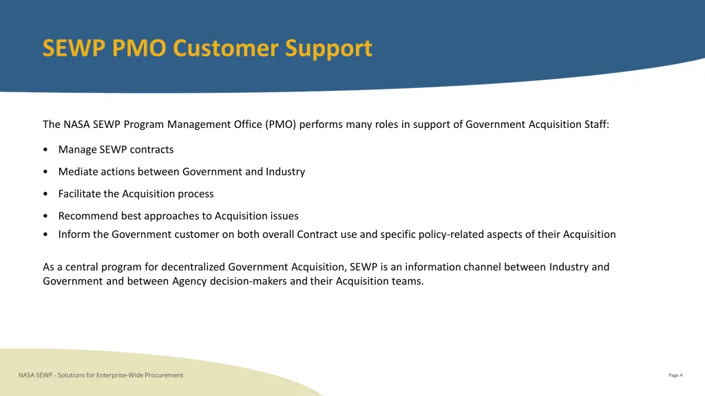 sewp pmo customer support