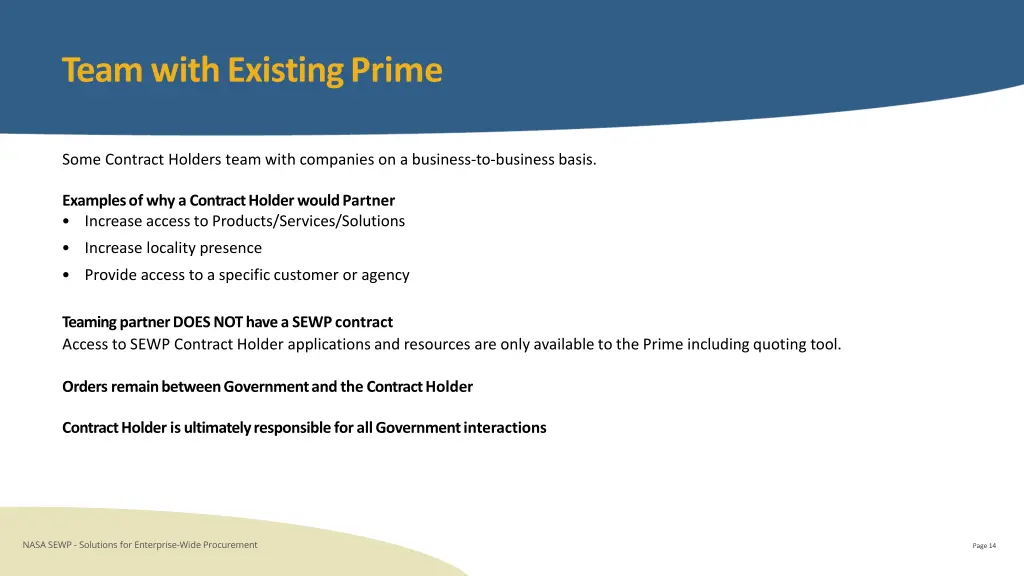 team with existing prime