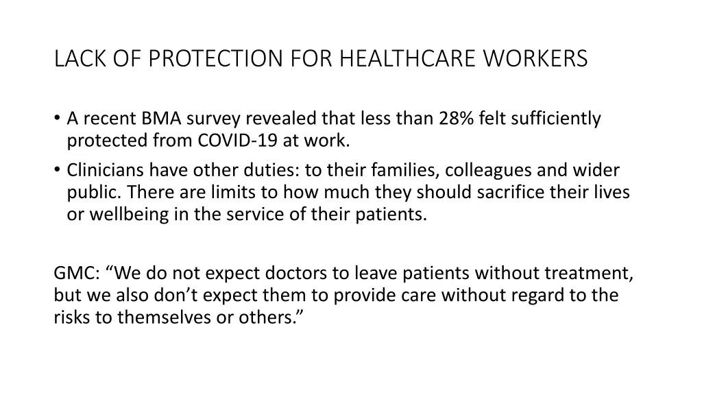 lack of protection for healthcare workers