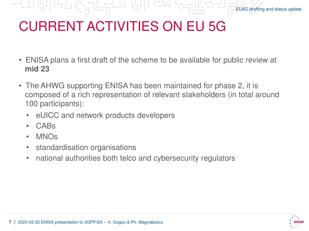 eu5g drafting and status update