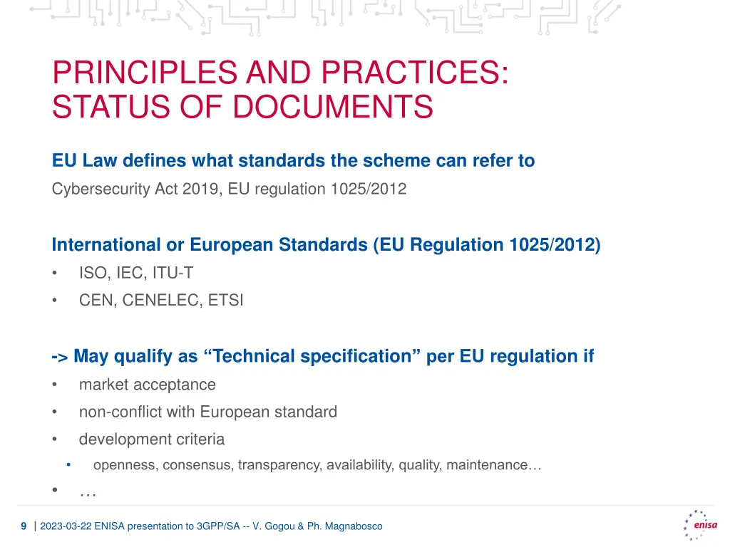 principles and practices status of documents