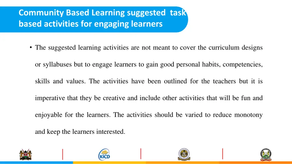 community based learning suggested task based