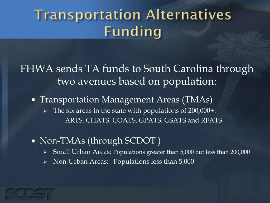 fhwa sends ta funds to south carolina through