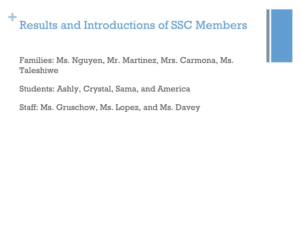 results and introductions of ssc members