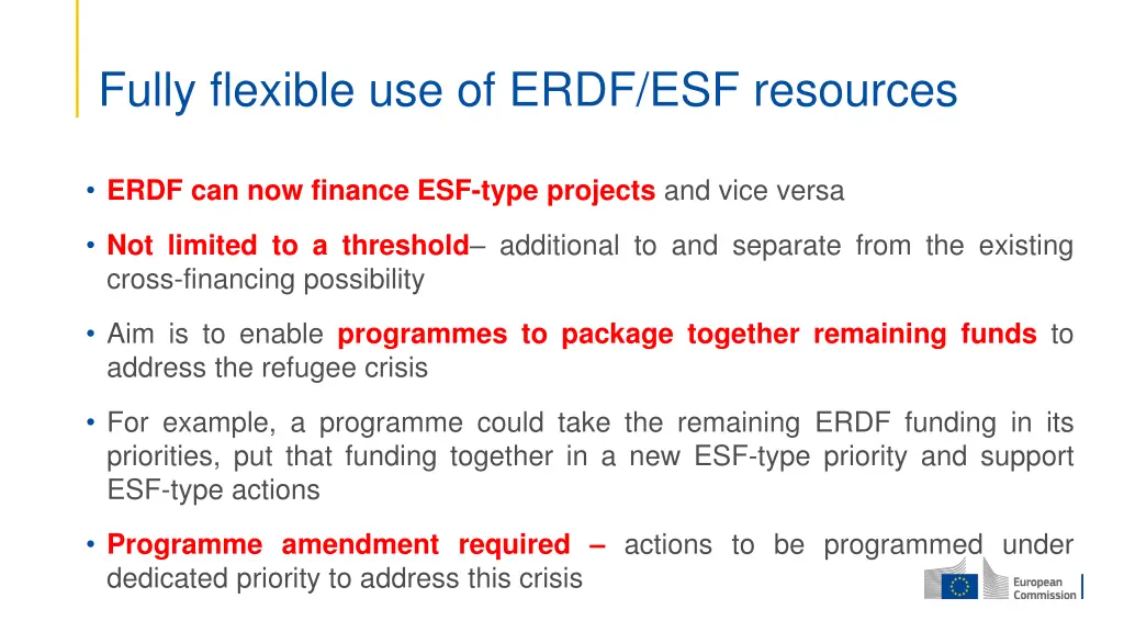 fully flexible use of erdf esf resources