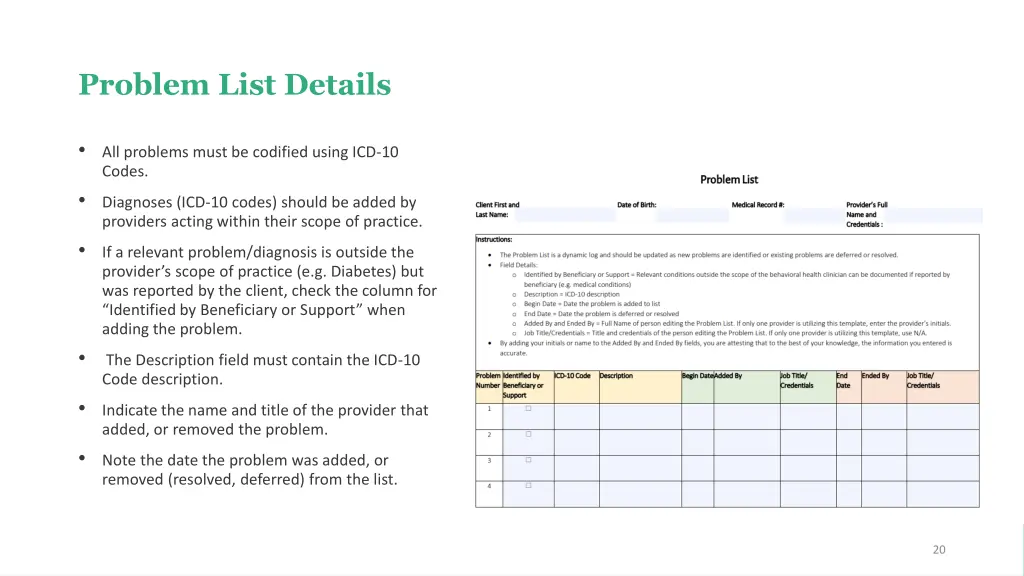 problem list details