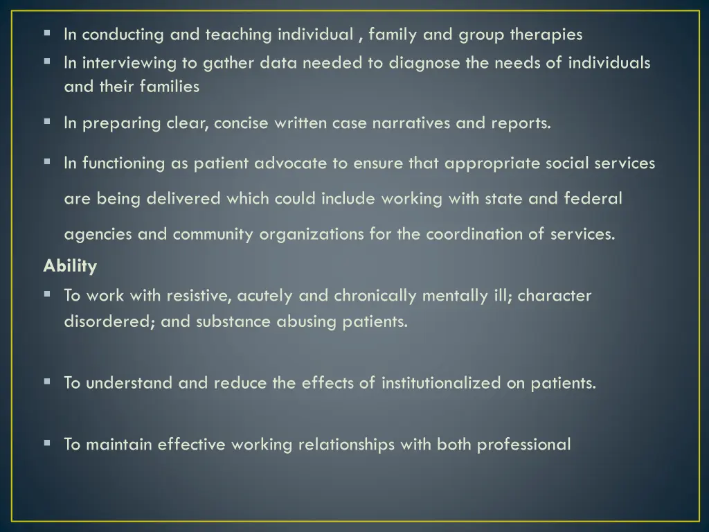 in conducting and teaching individual family