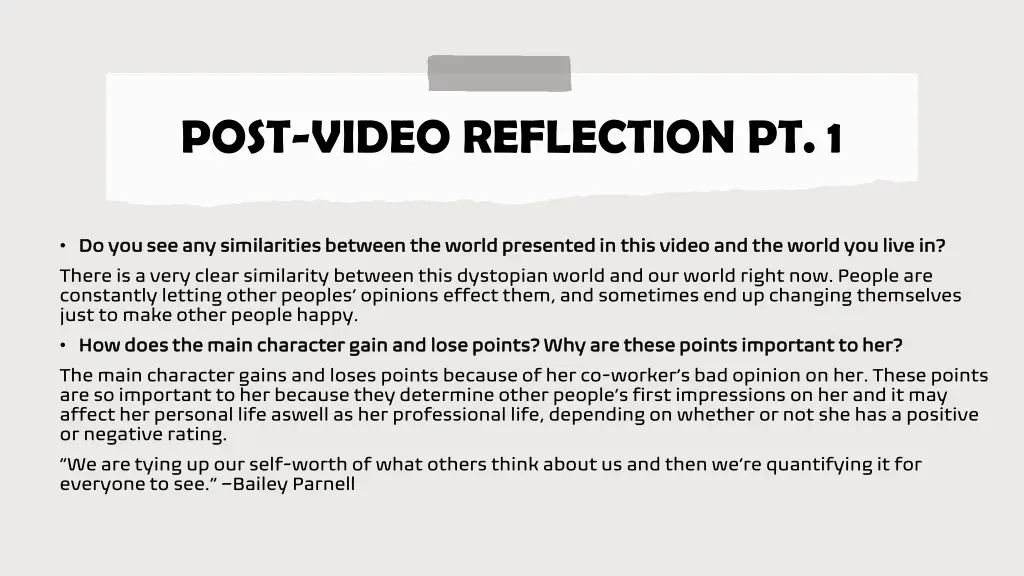 post video reflection pt 1