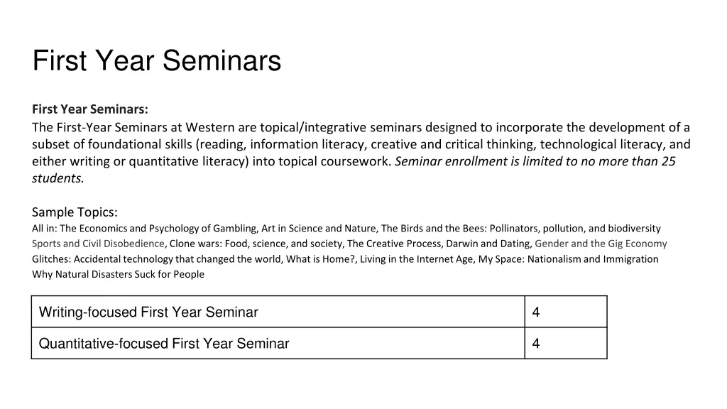 first year seminars