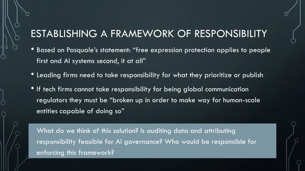 establishing a framework of responsibility based