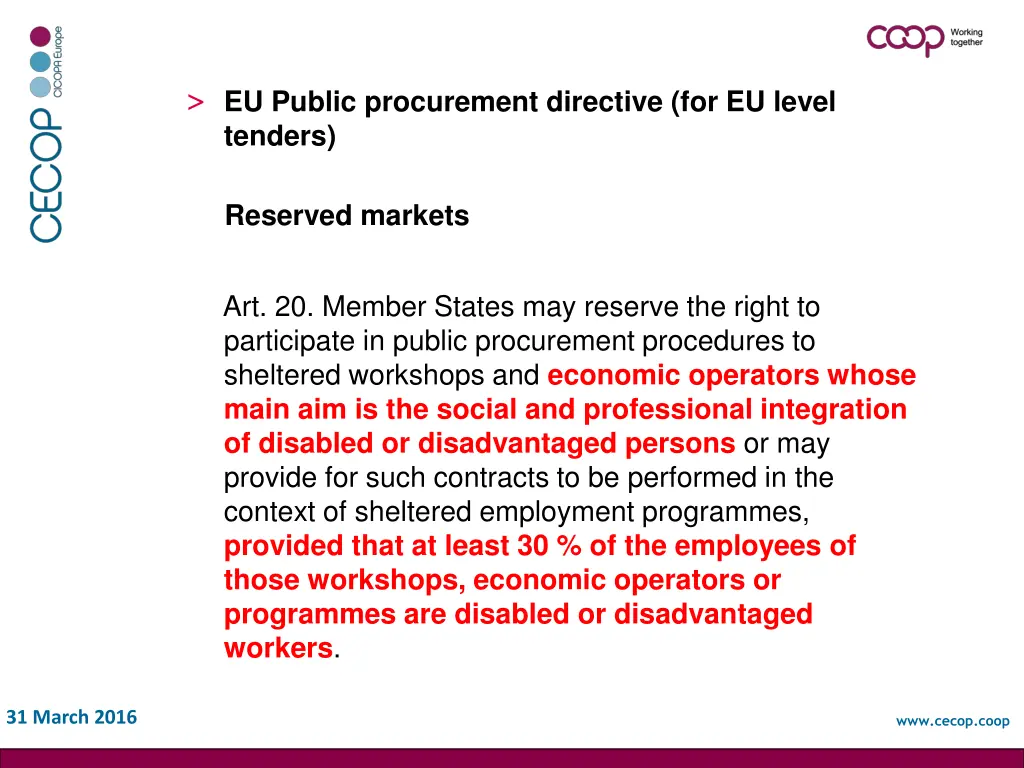 eu public procurement directive for eu level