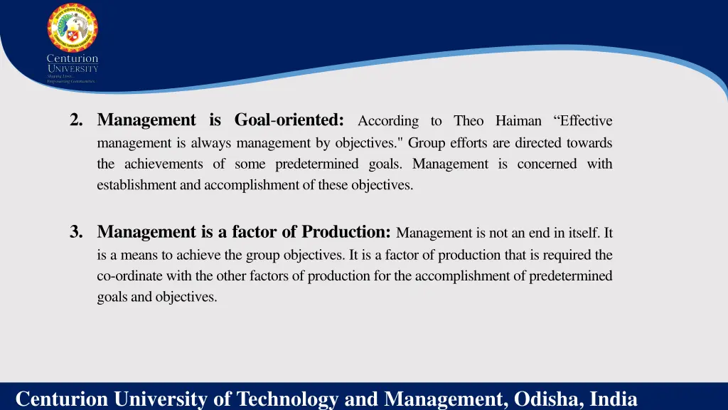 2 management is goal oriented according to theo