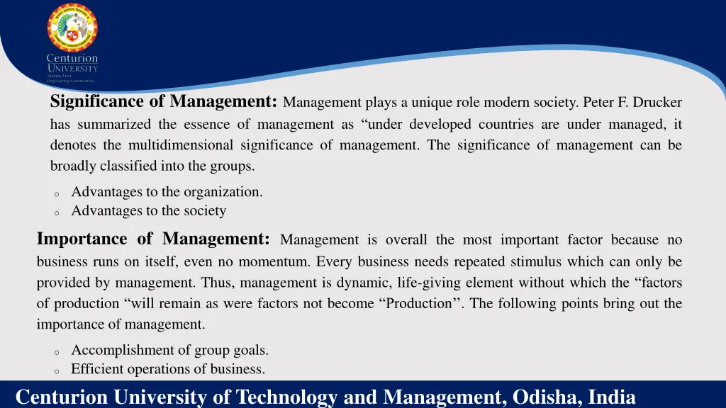 significance of management management plays