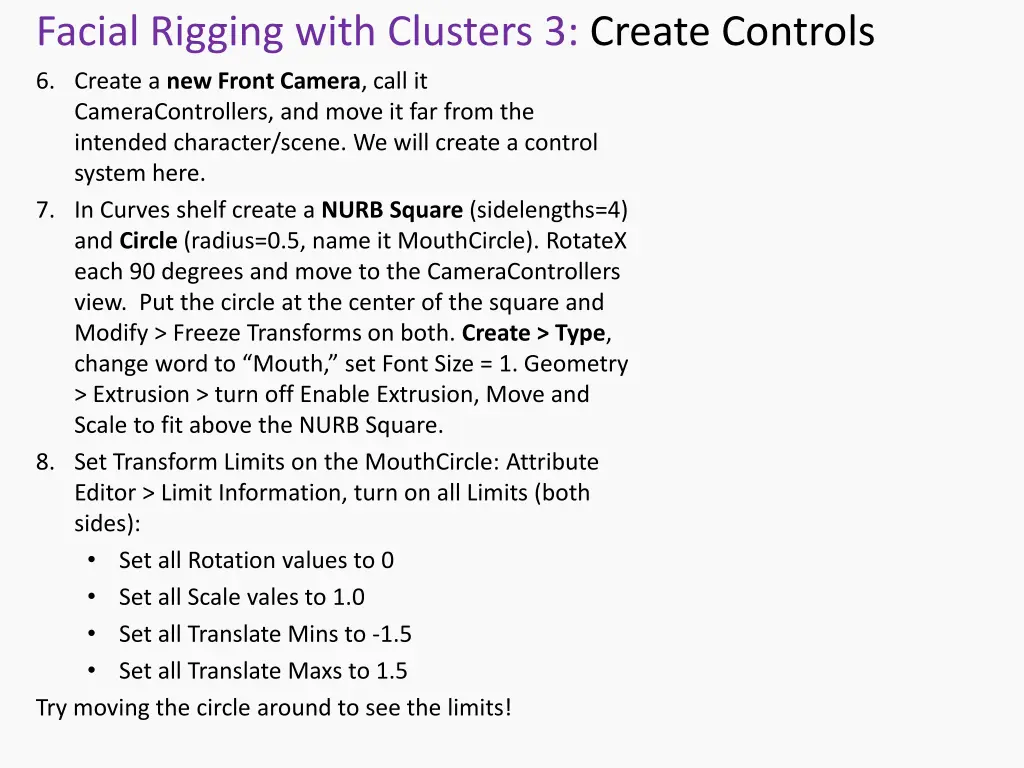 facial rigging with clusters 3 create controls