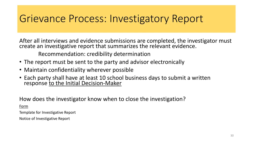 grievance process investigatory report