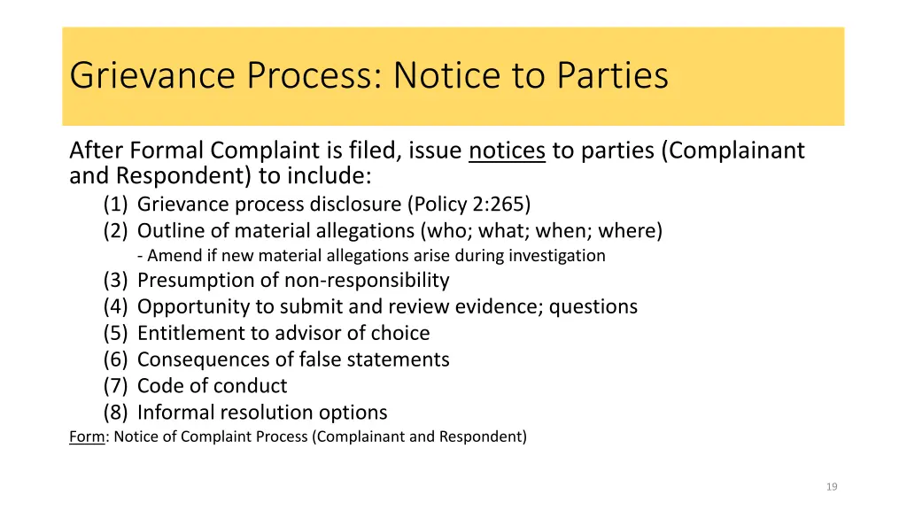 grievance process notice to parties