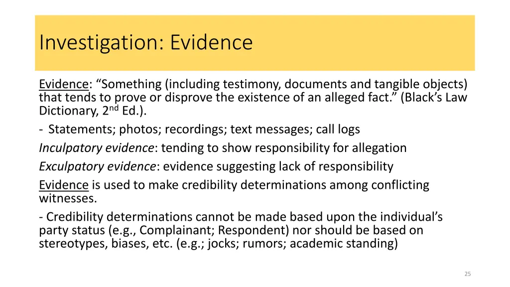 investigation evidence