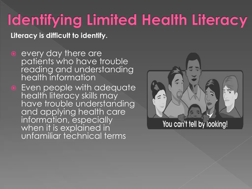 identifying limited health literacy literacy