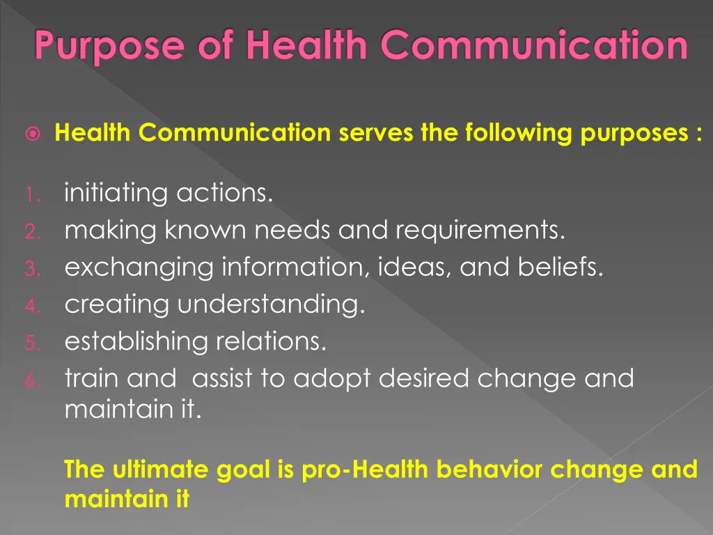 purpose of health communication