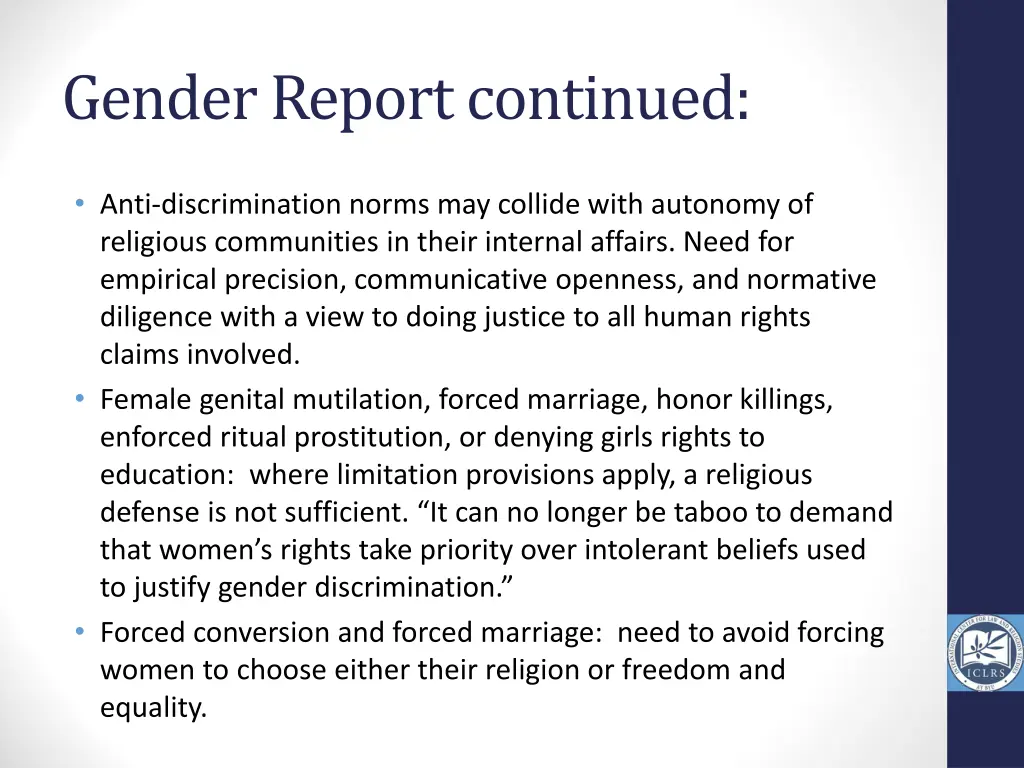 gender report continued