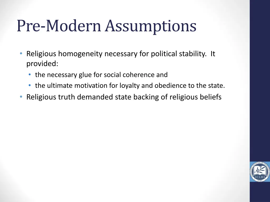pre modern assumptions