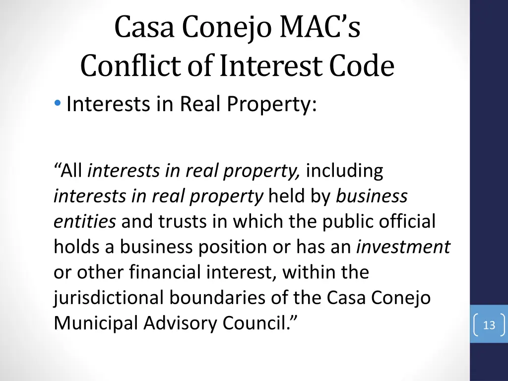 casa conejo mac s conflict of interest code 1