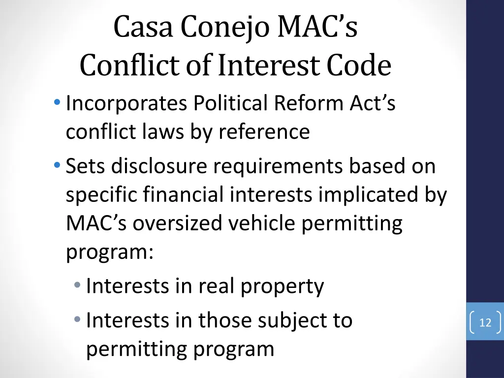 casa conejo mac s conflict of interest code