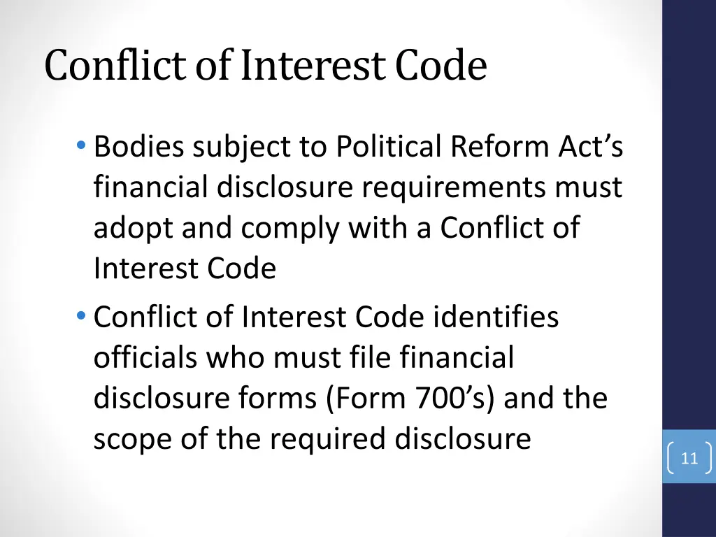 conflict of interest code