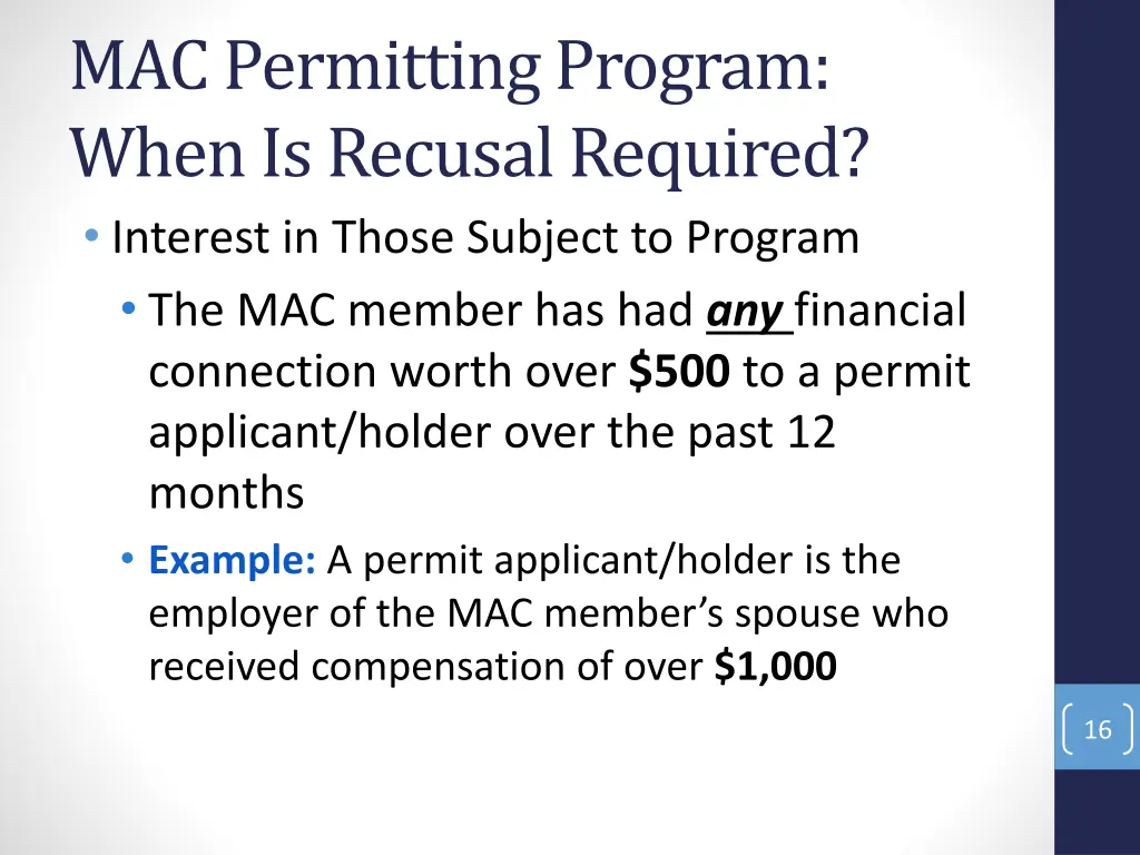 mac permitting program when is recusal required 1