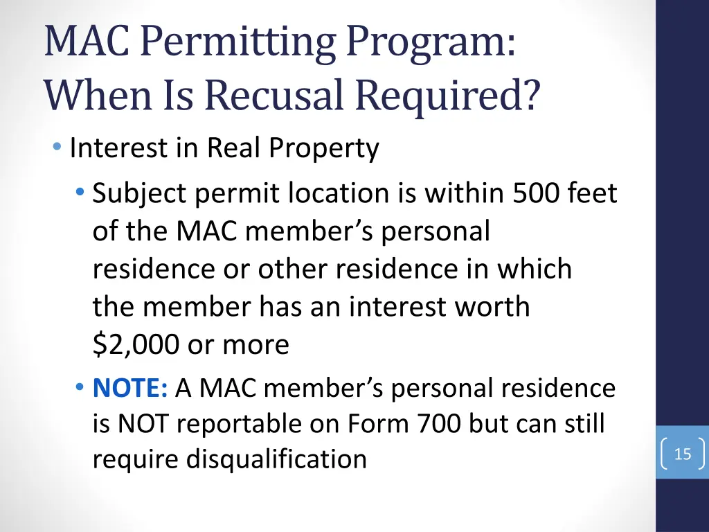 mac permitting program when is recusal required